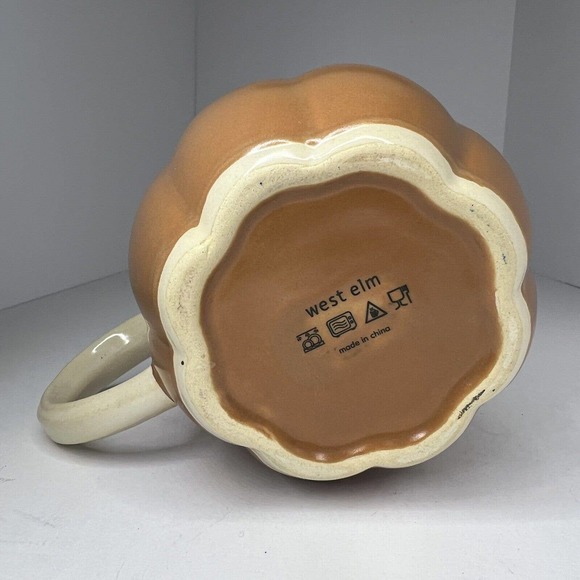 West Elm Pumpkin Shaped Stoneware Mug Terracotta W/Cream Handle - Picture 3 of 3